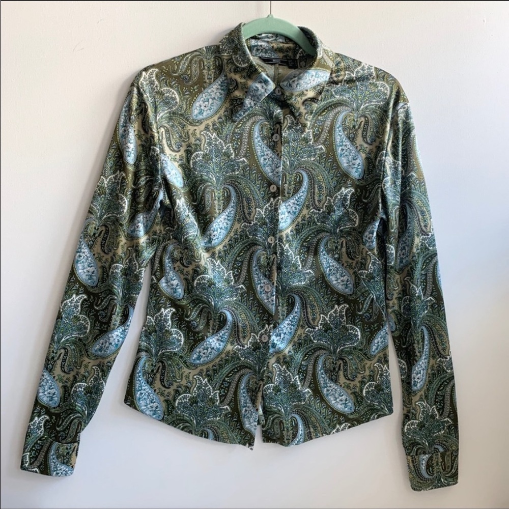Mango Bohemian long sleeve silk Blouse sz:L